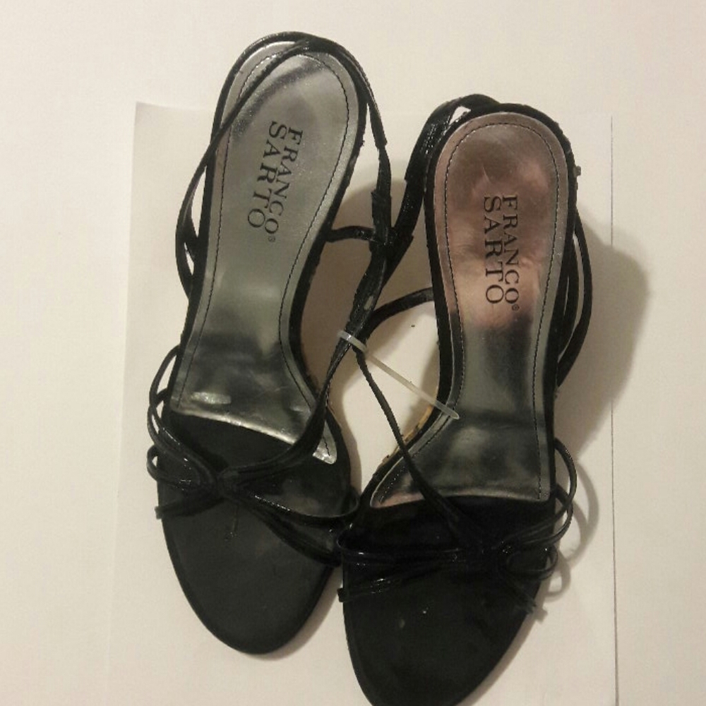 Franco Sarto black Basket weave wedge sandal as 9M